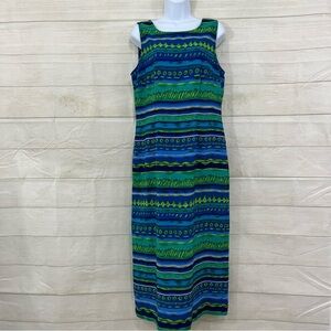 Kathie Lee Blue Green Print Sleeveless Maxi Skirt